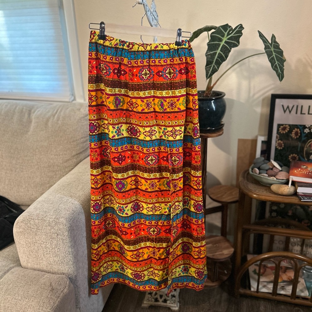 Vintage 1960s Alice Polynesian Fashions Colorful Bohemian Maxi Skirt Floral